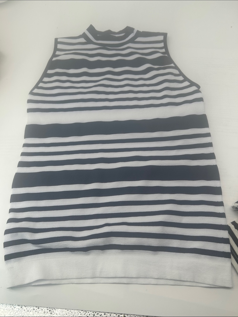 Sleeveless Mock Neck Striped Tank - Black & White
